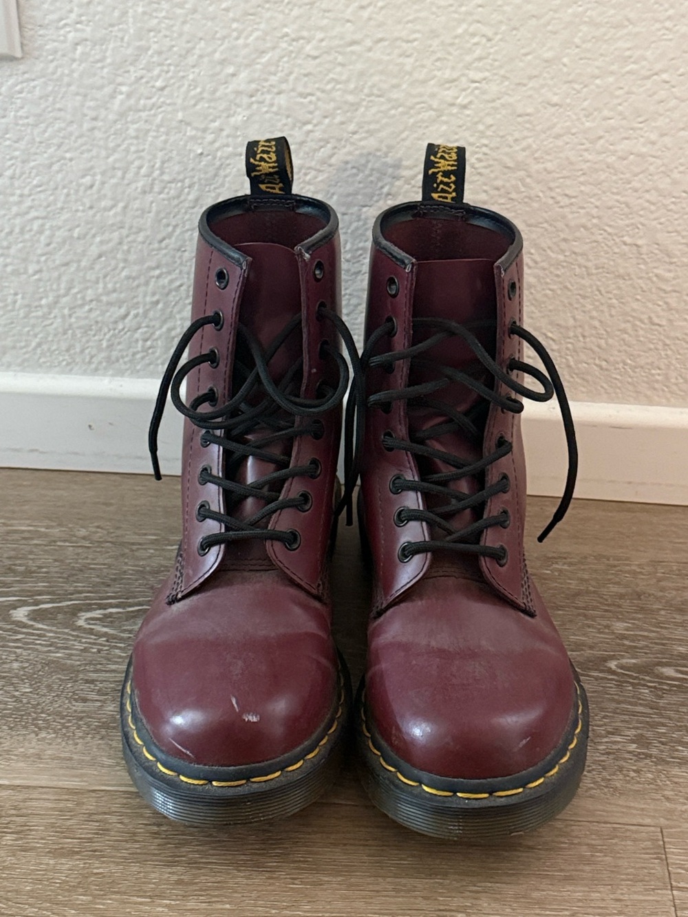 Dr. Martens Oxblood Lace-Up Leather Boots with Black Laces